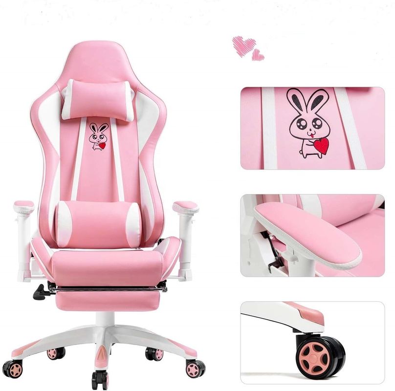 핑크 LED RGB 컴퓨터 PC 게임 의자 게이밍 PU 가죽 시라 게이머 2D 팔받침